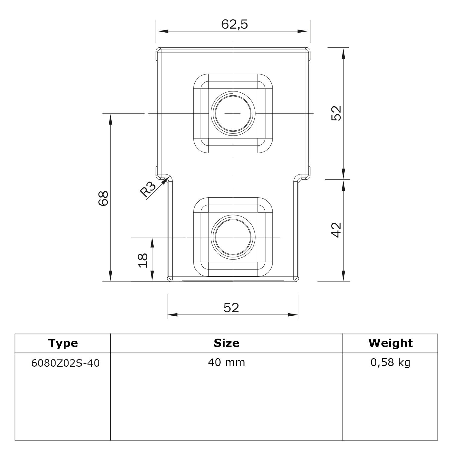 Doos Kort T-stuk - zwart - vierkant - 25 mm