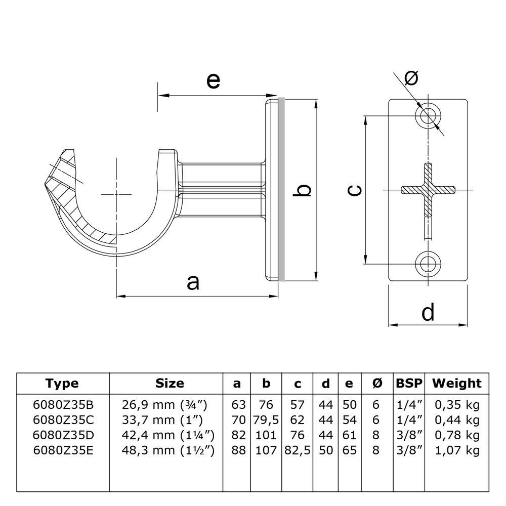 Doos Leuningdrager met inleg - zwart-C / 33,7 mm