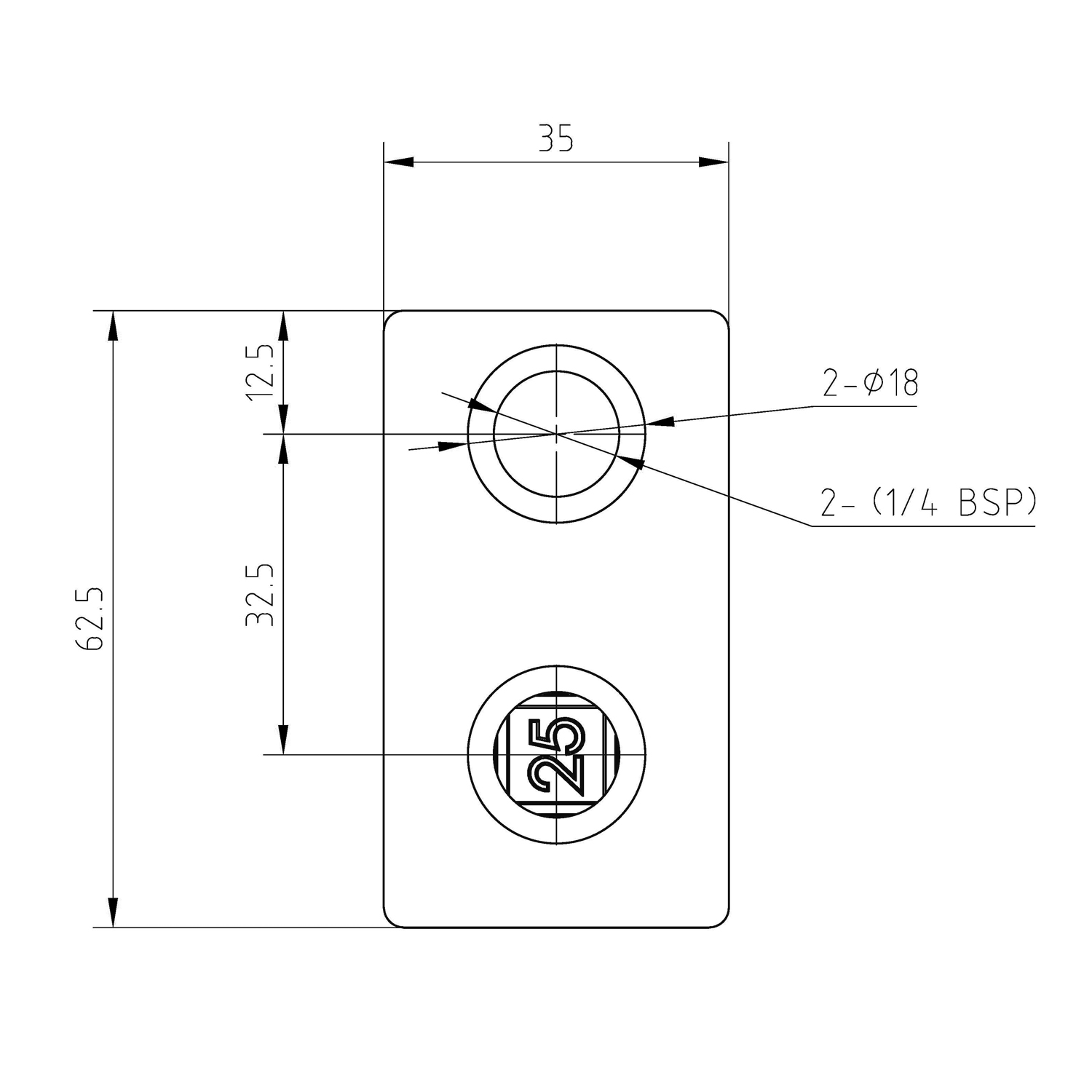 Doos Kort T-stuk - zwart - vierkant - 40 mm