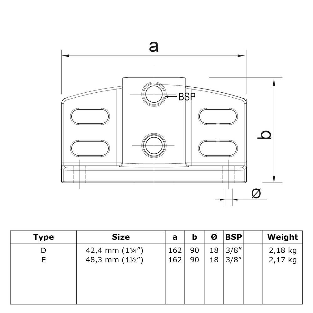 Doos Schoprandvoetplaat-E / 48,3 mm