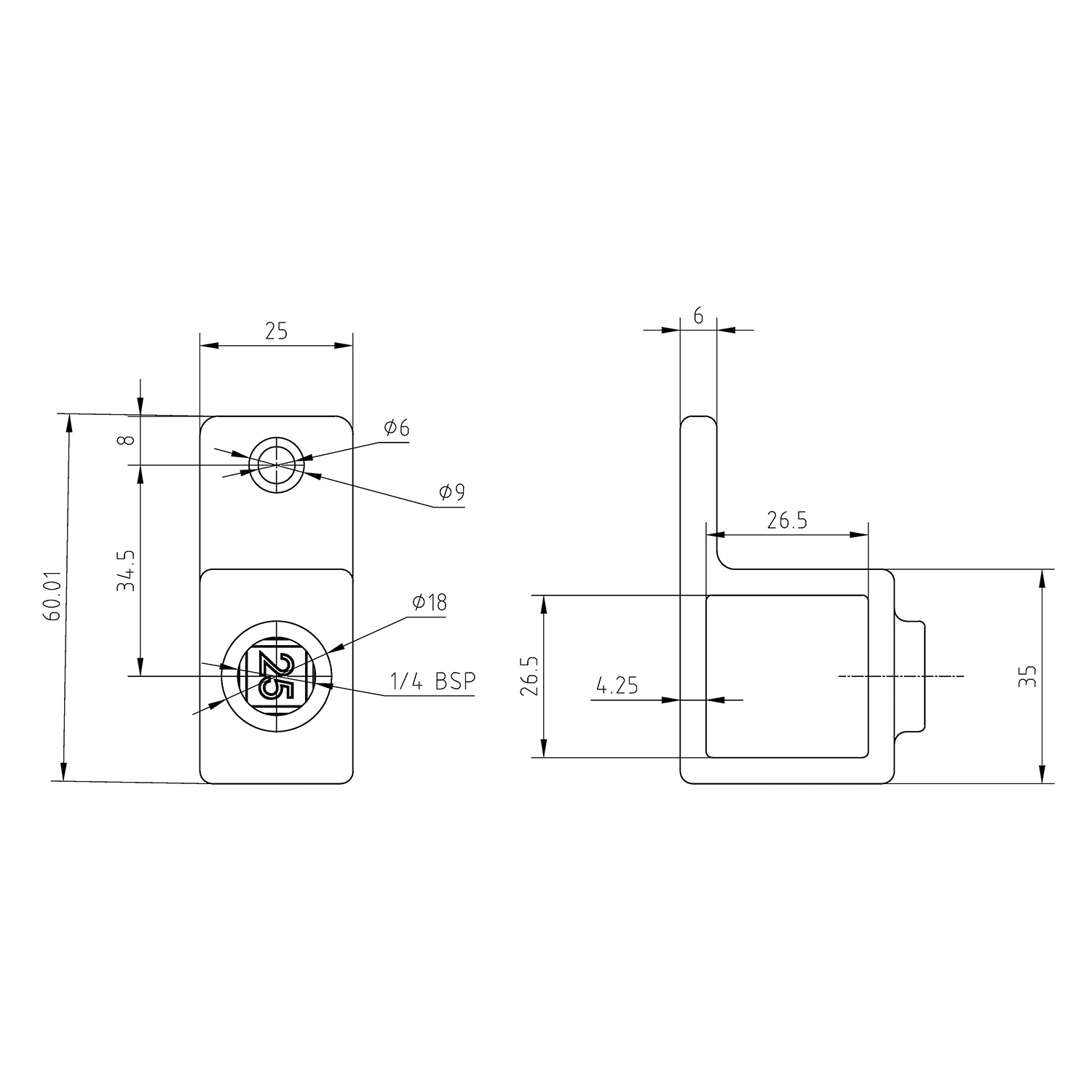 Doos Oogdeel enkele lip - zwart - vierkant - 40 mm