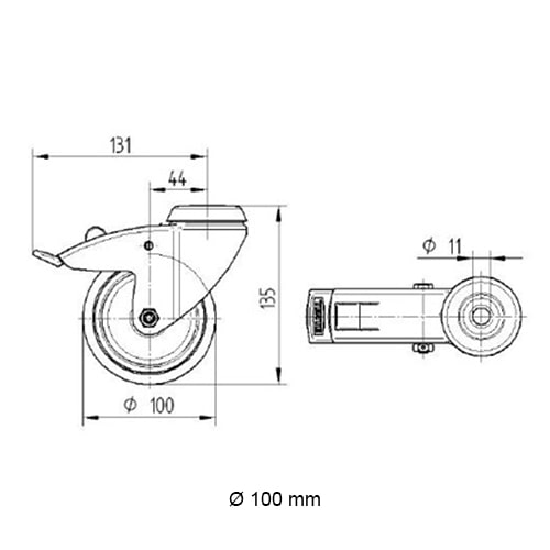 Zwenkwiel met rem en expander - 100mm diameter-C / 33,7 mm