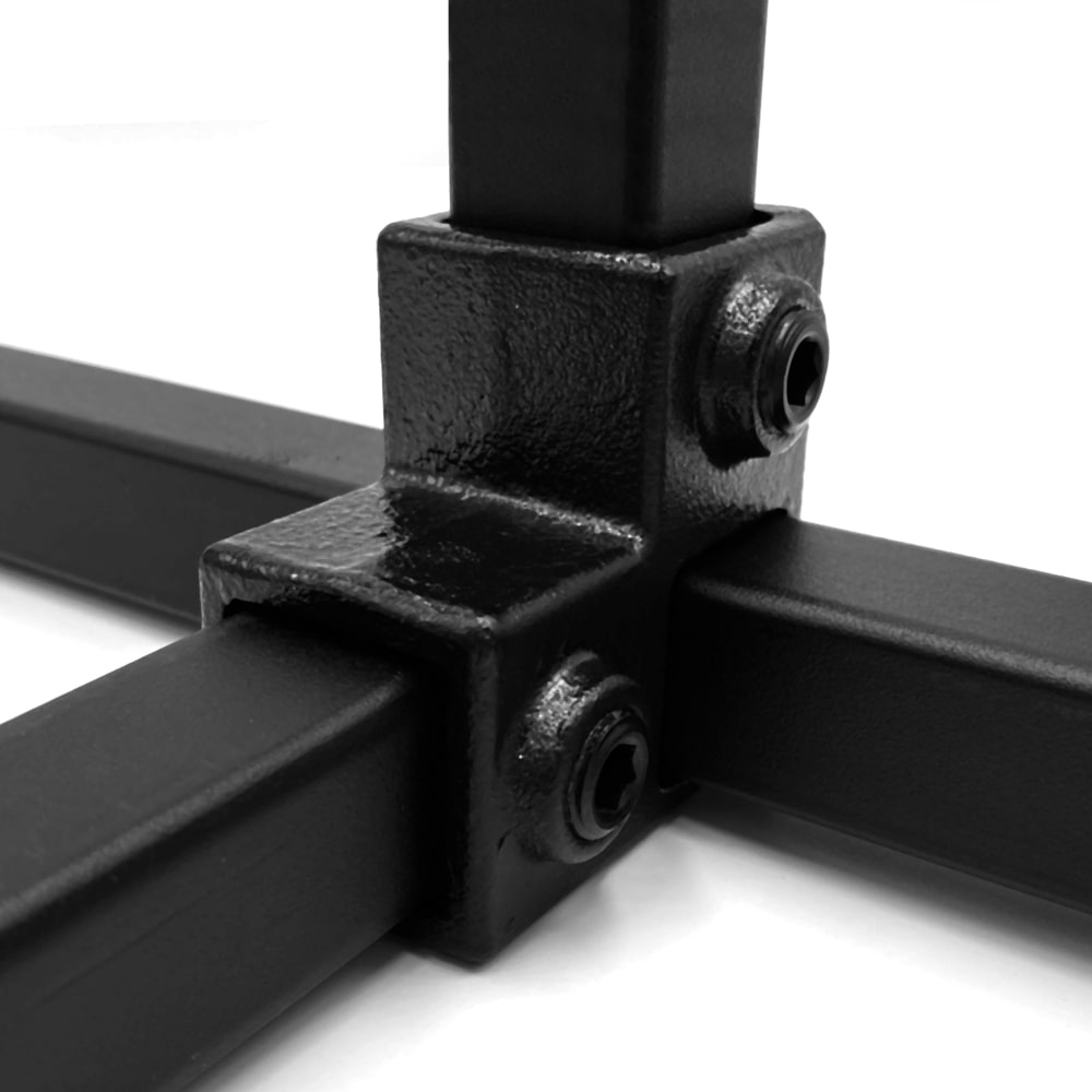 Buiskoppeling Hoekstuk doorlopende staander - zwart - vierkant - 25 mm