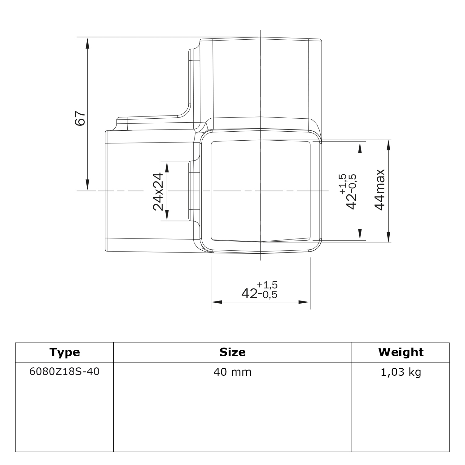 Doos Drieweg kniestuk 90° - zwart - vierkant - 40 mm