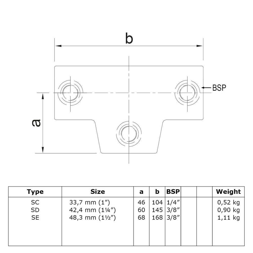 Buiskoppeling Lang T-stuk - variabele hoek 0°-11°-E / 48,3 mm