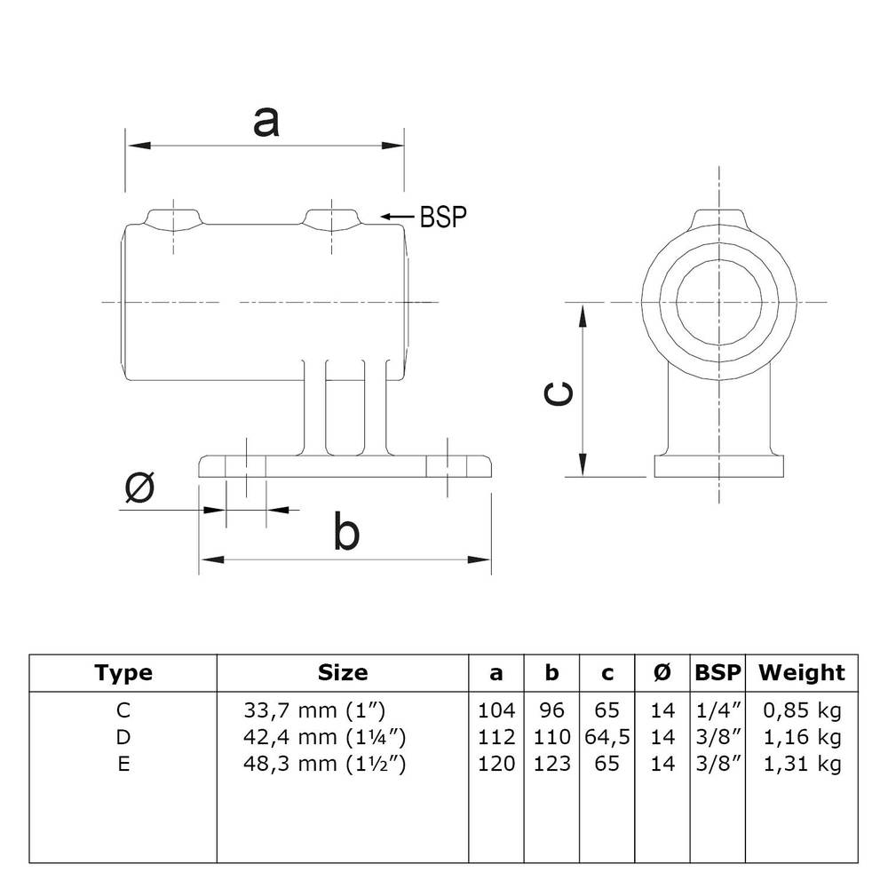 Buiskoppeling Boeiboordbevestiging verticaal-E / 48,3 mm